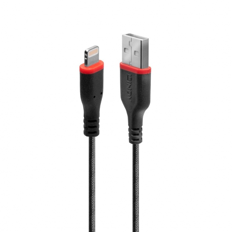 Imagine Cablu de date + incarcare USB la iPhone Lightning rezistent 3m Negru, Lindy L31293